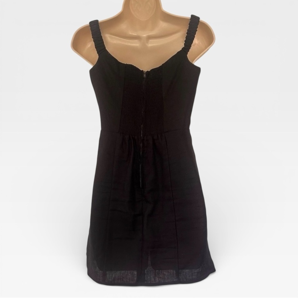 Reformation Black Linen Sheath Mini Sawyer Dress Scoop Neck Normcore Size 4 - Picture 5 of 14